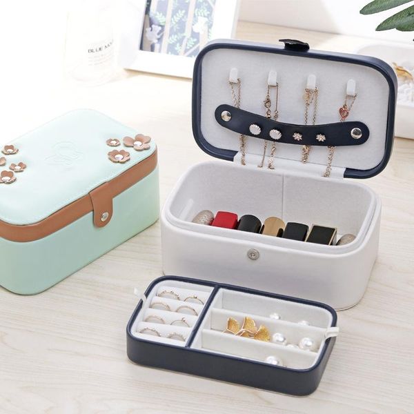 

classical fashion women white color leather jewelry box jewelry makeup organizer box storage case 200806-30, Pink;blue