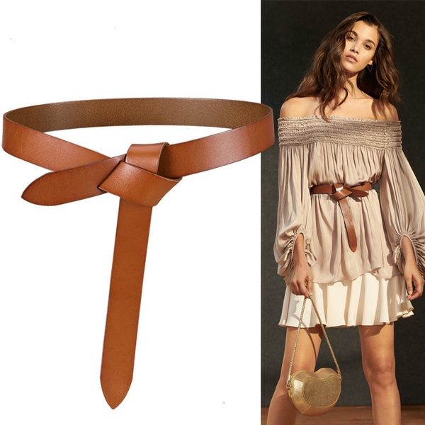 

ewq] long fashion trend waist versatile ladies leather knotted belt women accessories with 219 autumn new ql17804s y200501, Black;brown