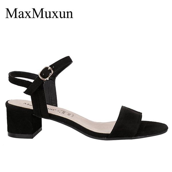 

maxmuxun women sandals ankle strap low block heel open toe classic elegant suede dress pumps shoes, Black
