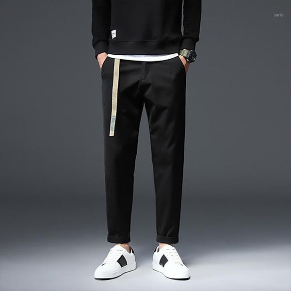 

men's small foot casual pants four seasons loose straight tube versatile fashion youth business long trousers1, Black