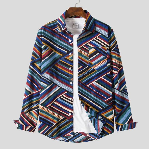 

men's shirts striped print long sleeve shirt men casual turn-down collar male blouse streetwear camisa masculina 2020 c1212, White;black