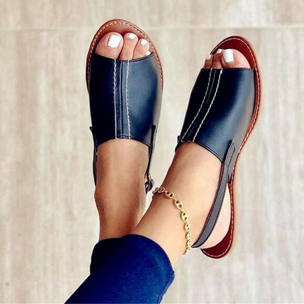 

2021 women sandals open toe casual beach shoes female hollow out flats women's outdoor summer footwear plus size, Black