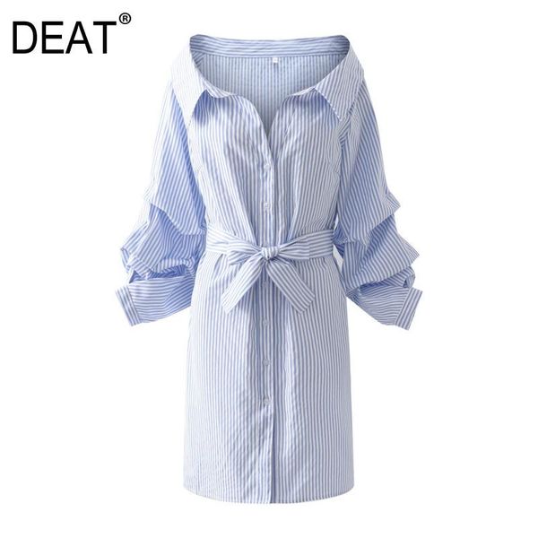 

deat] women dress new turn-down collar long sleeve single-breasted stripe high waist loose fit fashion tide spring 2021 13a690, Black;gray