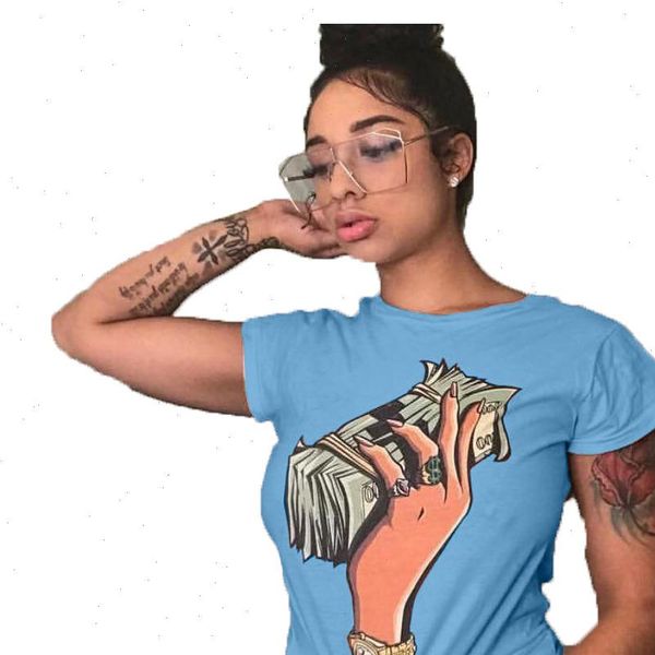 

fashion womens round neck us dollar printing short sleeve t shirt funny summer t shirts drop shipping, White