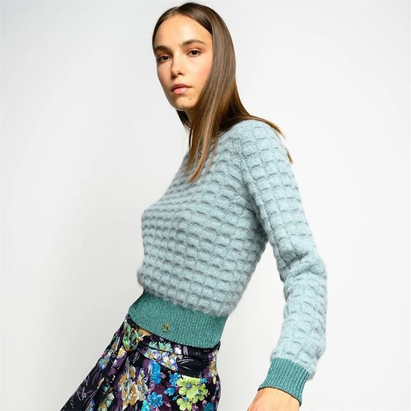 

block weave retro mohair pullover women autumn winter long sleeve round neck chic sweaters casual vintage sweater 201221, White;black