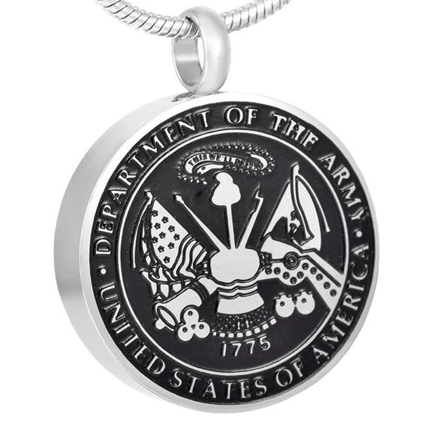 

8419 department of army united states of america badge memorial urn pendant necklace stainless steel cremation ashes jewelry, Silver