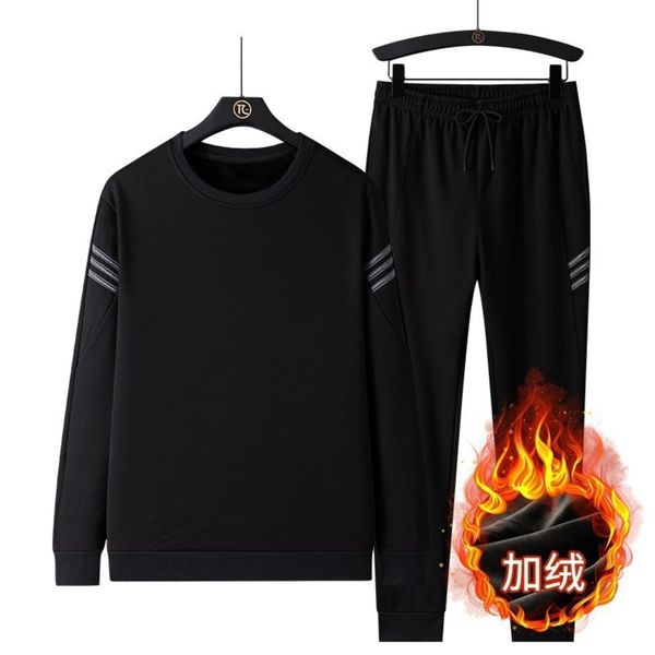 

casual and winter plush men's autumn sweater two piece fattening plus size warm sportswear, Gray