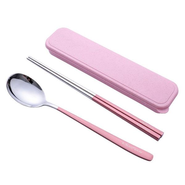 

stainless steel dinner set chopsticks fork spoon box portable travel camping cutlery tableware set dinnerware case kit wmtplm xhhair