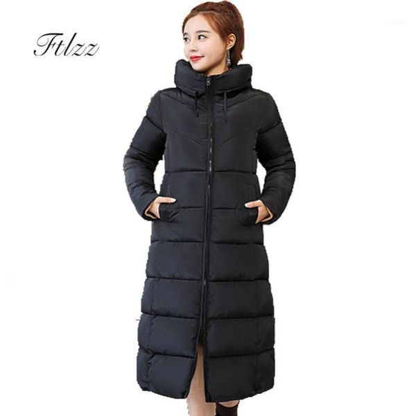 

women padded jacket 2018 new autumn winter black long coats casaco plus size 4xl 5xl hooded slim thick parkas femme casaco1