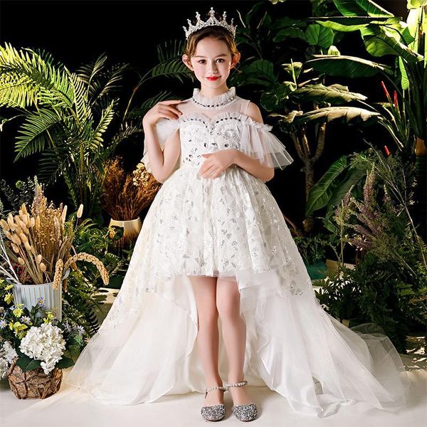 

girl's dresses summer luxury children girls 3~13t birthday wedding party princess long tail dress kids teens host piano costumes wear1, Red;yellow