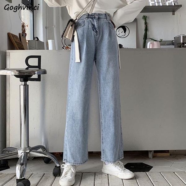 

women's jeans women high waist wide leg fashion harajuku casual straight long denim bottoms solid loose vintage streetwear all-match bf, Blue