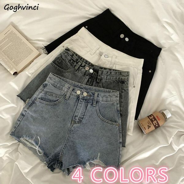 

women's shorts women fur-lined ripped buttons high waist regular slim ladies denim leisure retro korean stylish chic all-match, White;black