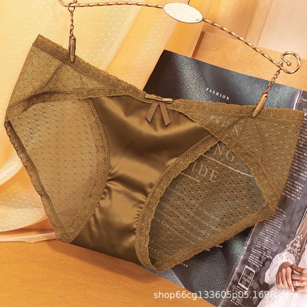 

underwear female lace charming student korean version women's cotton crotch transparent traceless ice large triangle, Black;white