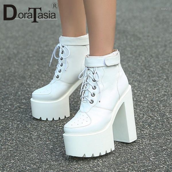 

boots doratasia cool high block heels ankle fashion black dress women platform motorcycle shoes woman1