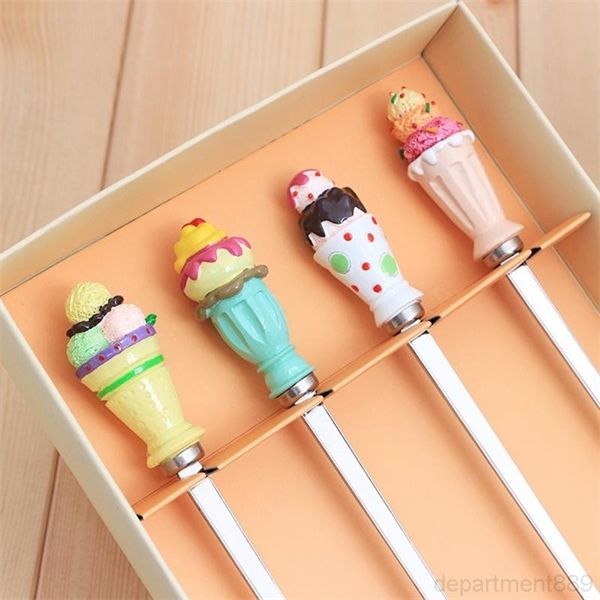 

a-eco-friendly stainless steel coffee long ice cream spoon four sets cartoon resin events wedding gifts tableware children owe2502