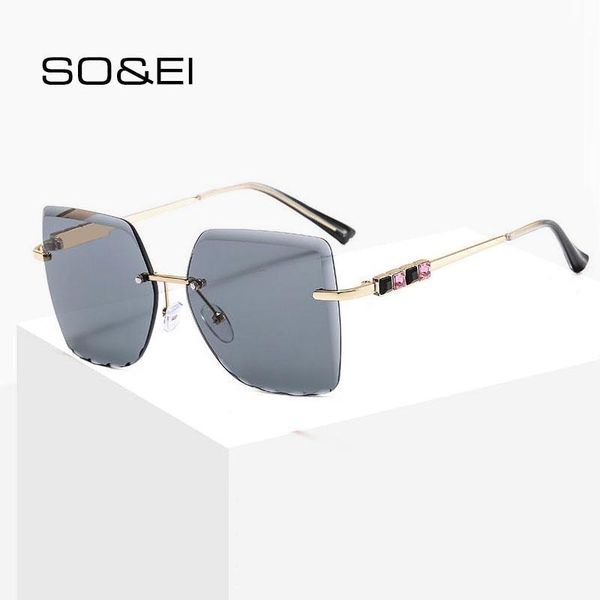 

so&ei oversized square color diamond metal frame sunglasses women vintage rimmless tinted gradient lens eyewear men sun glasses, White;black