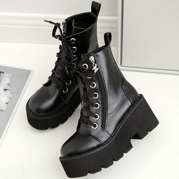 

boussac round toe chunky platform women's boots lace up boots women ankle for women black punk goth swe0791