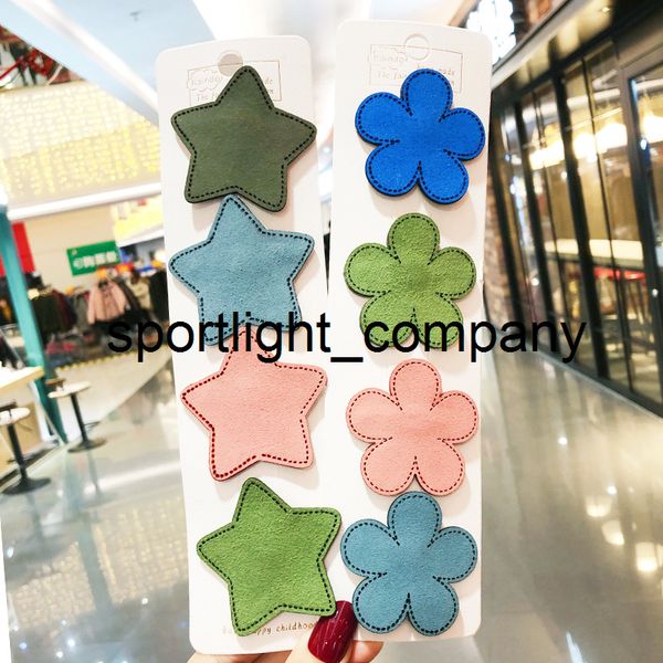 

2022 children cute candy star flower synthetic leather hairpins barrettes girls sweet alloy ornament hair clips kids hair accessories, Slivery;white