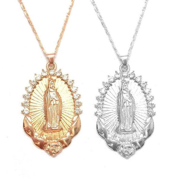 

chains virgin mary necklace gold/silver color imitation crystal statement women fashion pendant jewelry