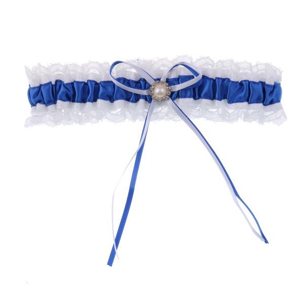 

women's blue & white lace wedding bridal garter with satin bow, Black;white