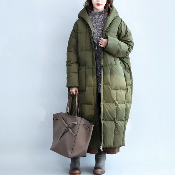 

fyyiyi 2021 winter new solid color down jacket women long paragraph casual thickening fashion long sleeve hooded warm jacket, Black