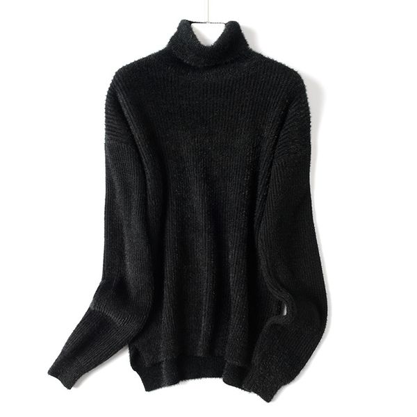 

2021 new oversized women's sweater korean style long sleeve knitted sweaters winter turtleneck pullovers high low hem pull femme erev, White;black