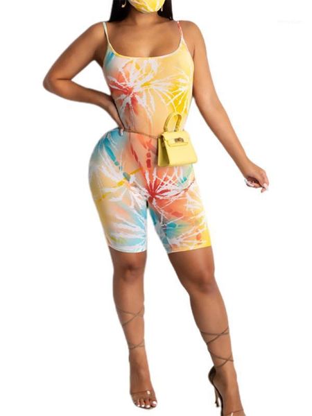 

women sport pants romper jumpsuit summer tight elastic gym sling wear dye printed shorts romper sleeveless bodysuit strap1, Black;white