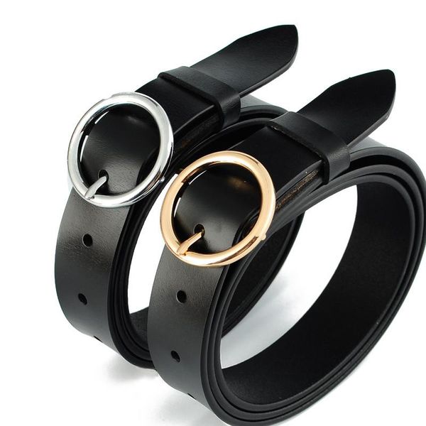 

Black Genuine leather belts for women silver pin buckle belt thin soft cowskin jeans students gold round buckles waistbands gift, Black;brown