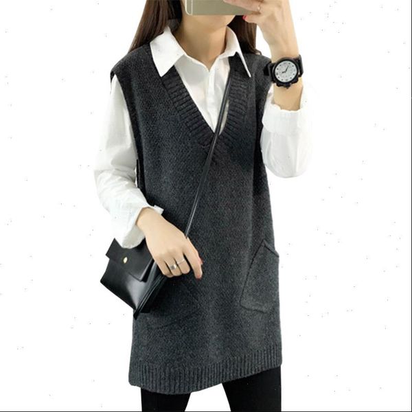 

women wool vest sweater long pullover 2021 spring new women korean sleeveless jumper long sweaters coat clothing vestidos mmy068, White;black