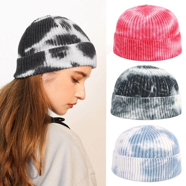 

ladies men winter hat beanie outdoor street hip hop knitted tie dye hat knitted, Blue;gray