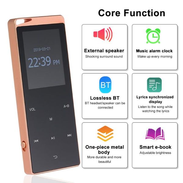 

mp3 player 16gb portable ultra-thin digital music player tf card slot touch button fm radio bluetooth with 3.5mm headphones