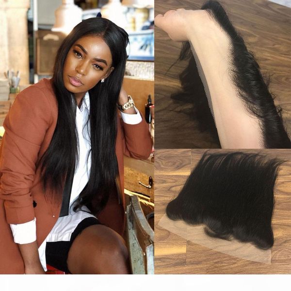 

straight hd transparant lace frontal closure 13x4 ear to ear malaysian remy human hair lace frontal 150% density clear lace closure, Black