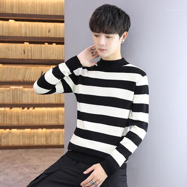 

sweater 2020 new selling korean men's striped pullover slim-fit couple pullover temperament knit sweater1, White;black