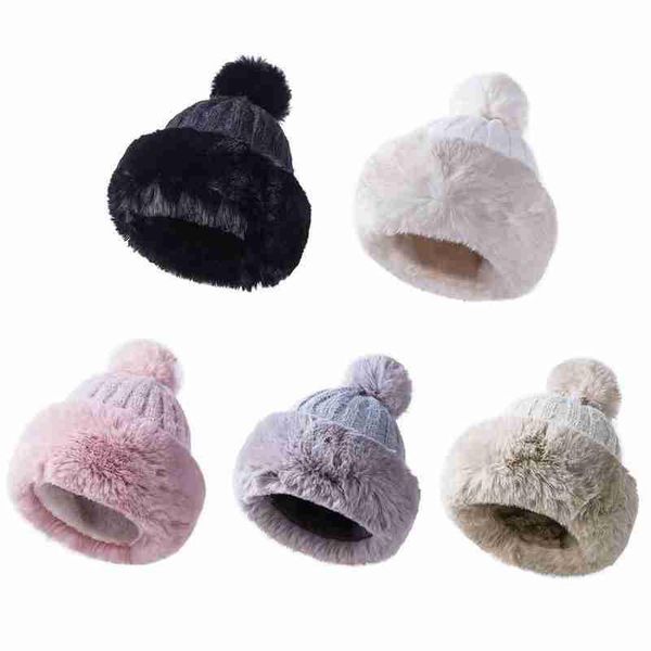 

beanies women faux fur knitted princess beanie hat snow winter warm wool mongolian cap
