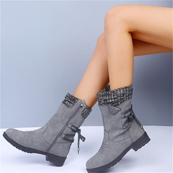 

2020 winter women's boots fashion women mid-calf boots retro zipper boots low-heeled warm mid-calf for women shoes botas mujer, Black;white