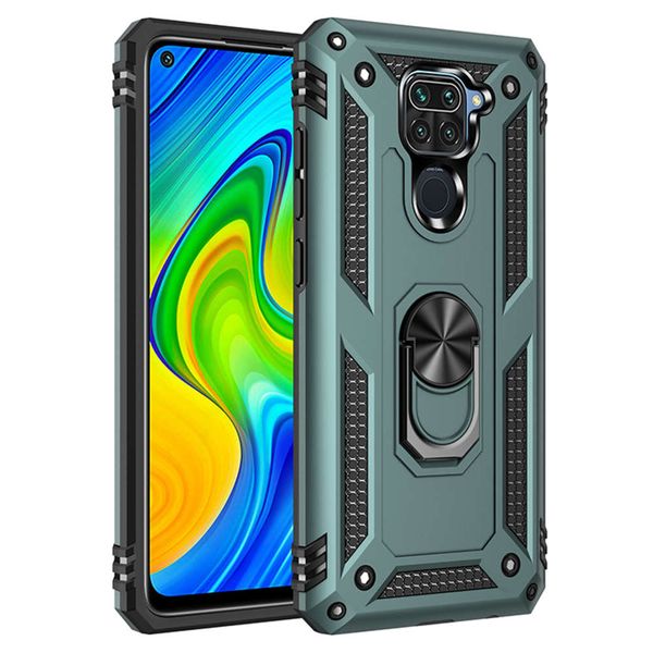 

armor shockproof phone for xiaomi redmi note 9 9s pro max anti-fall finger ring holder magnetic shell kickstand case cover
