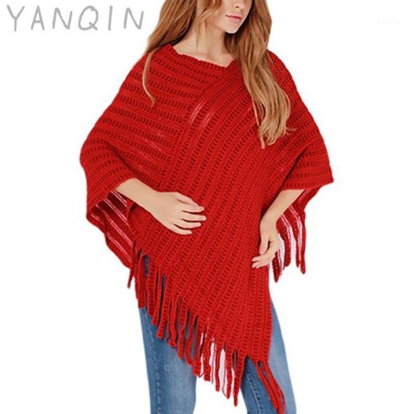 

yanqin 2018 new product woman fashion cloak autumn and winter fashion tassel striped irregular pullovers knitting sweater1, White;black