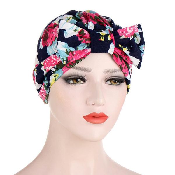 

cute bow turban cap women floral print bonnet hat bowknot bandana cap femme fashion geometric beanie headband muslim headwear sqcqbh, Black