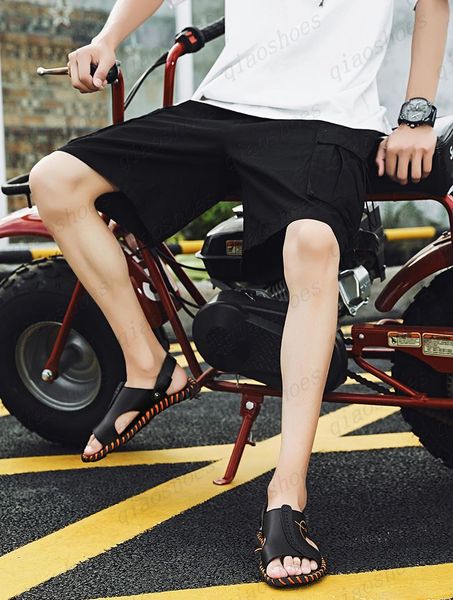 

2021 men's shoes summer sandals men's leather shoes microfiber soft soles cushioning dry comfortable slippers, Black