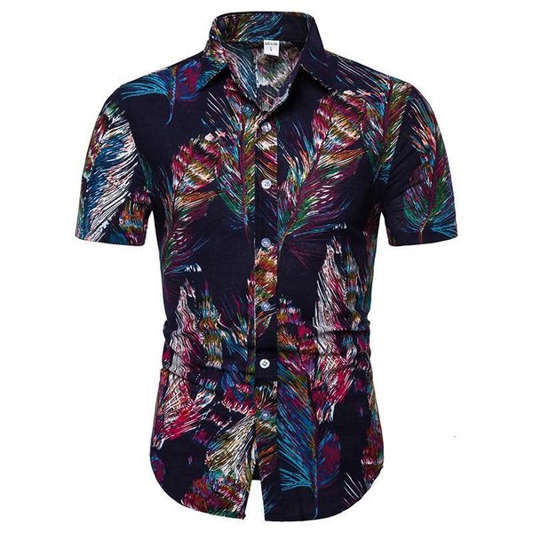 

2020 new fashion men summer men shirt bohe floral short sleeve linen basic blouse plus size daily hip camisa masculina, White;black