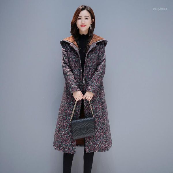 

women's down & parkas 2021 women's national style cotton coat long plus velvet thickened chinese and linen retro hooded jacket1, Black