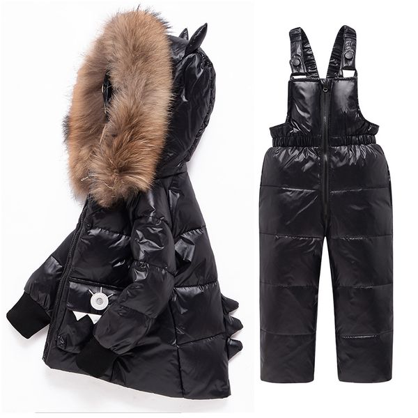 Bambino inverno -30 gradi vestiti Set ragazze piumino tuta bambini addensare caldo cappotto di pelliccia ragazzi tuta infantile bambini tuta da neve LJ201125