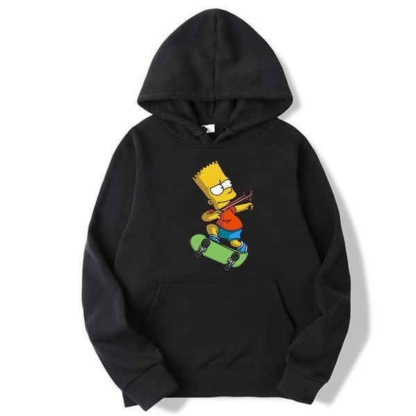 

casual the hoodie print hip men's long c1116 hop simpsons funny and sweatshirt harajuku sleeve women's cwxji, Black