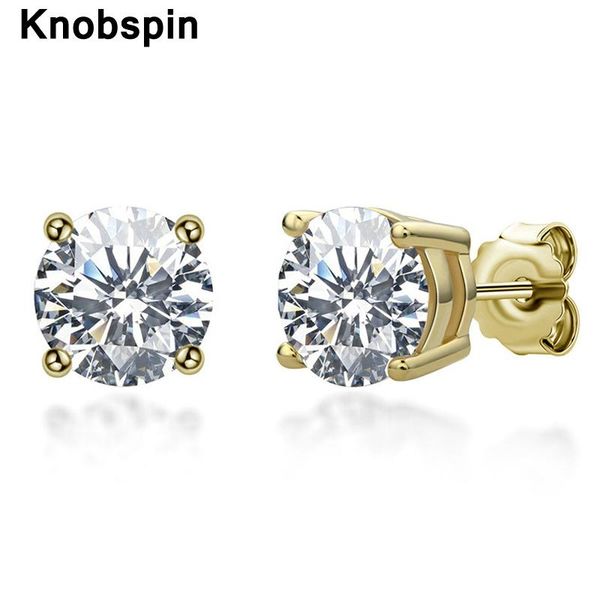 

knobspin 100% 925 sterling silver real 0.5 /1 carat d color moissanite wedding stud earrings for women party fine jewelry gift, Golden;silver