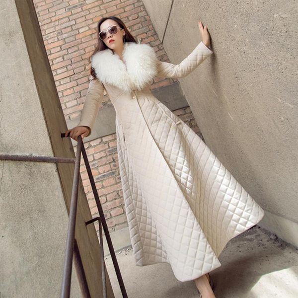 

new elegant fur collar women winter coat female thickened long a-line ankle-length cotton padded clothes lady 2019 fashion new1, Black