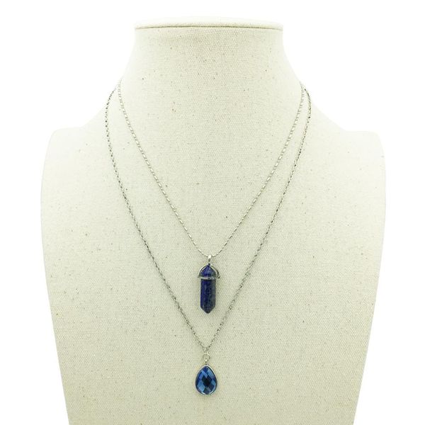 

bohemian opal pendant necklaces double layer chain natural crystal stone charm necklace for women wholesale summer jewelry wmtzbw, Silver