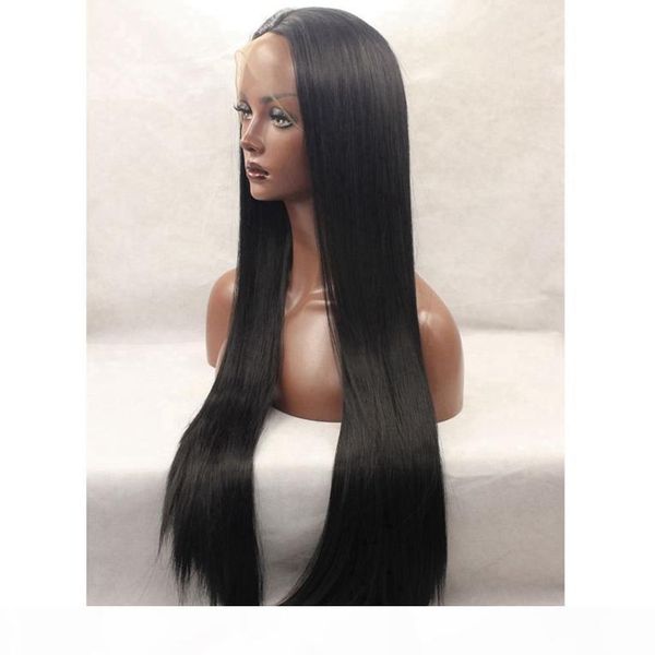 

silky straight long black hair lace front wig middle part soft touch glueless fiber hair synthetic wig for black women