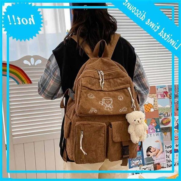 

carton border work corduroy backpack retro effen color casual day bag a69c