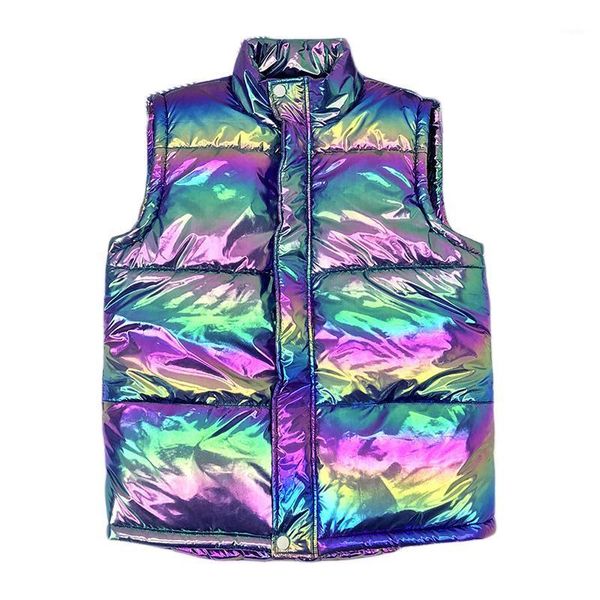 

2020 new winter thick vest men fashion colorful luminous fabric waterproof warm waistcoat cool sleeveless jacket coat plus size1, Black;white