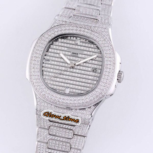 

version 5719/10g-010 gypsophila diamond dial cal.8215 automatic sapphire mens watch silver diamonds case steel bracelet luxry watches, Slivery;brown